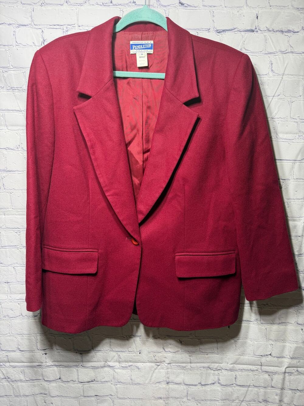 Pendleton Womens VTG Wool Blazer Deep Red Sz 16 Corpcore Office